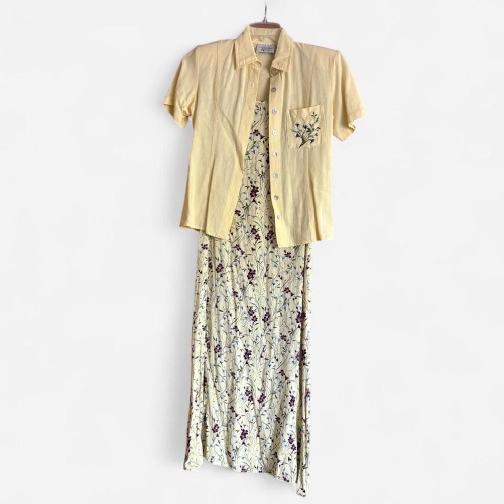 Christopher & Banks Dress Set Vintage 90s Y2K Scoop Neck Floral Embroidered 6 S